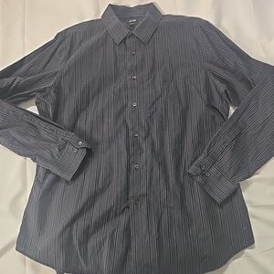 Apt 9 Slim Fit Button Up Shirt Men's XL Gray Striped Long Sleeved Collared